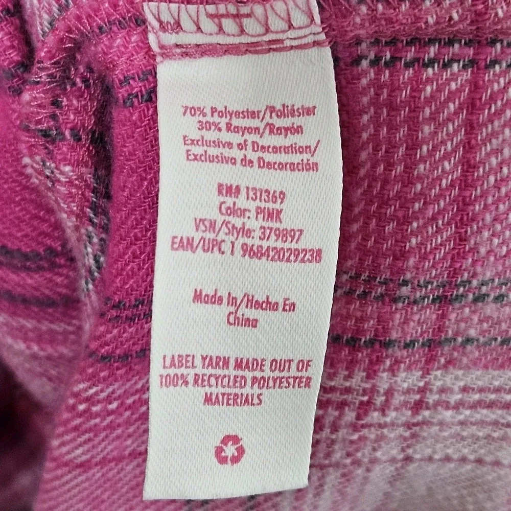 Y2K Justice Flannel Shirt Girls Size 10 Pink Plaid Smiley Face Button Down Retro